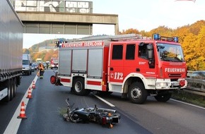 Feuerwehr Iserlohn: FW-MK: Motorradunfall auf der Autobahn 46