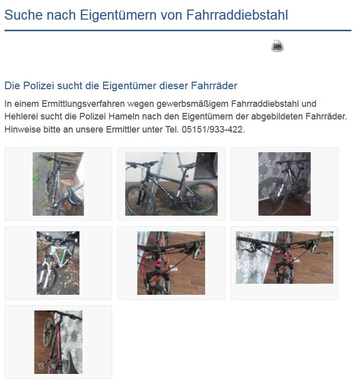 gestohlene fahrräder datenbank polizei hameln hildesheim