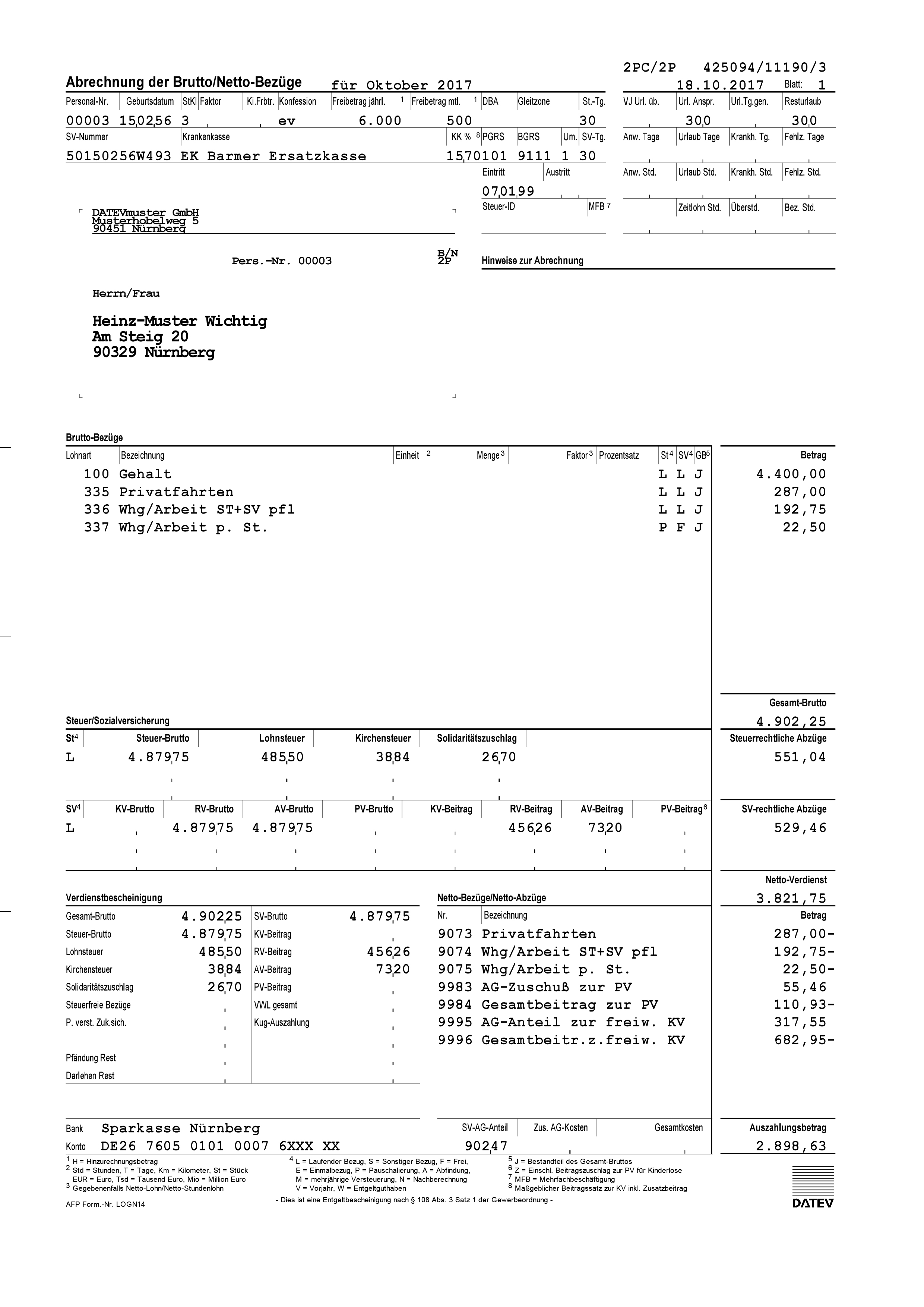 Datev Muster Lohnabrechnung