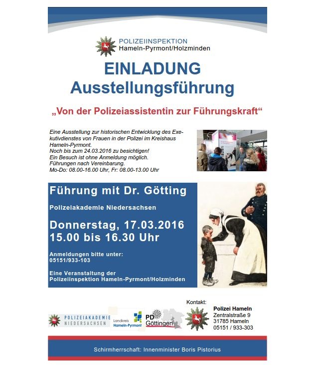 POL-HM: Einladung zur Ausstellungsführung mit Dr. Dirk Götting &quot;Von der Polizeiassistentin zur Führungskraft&quot;