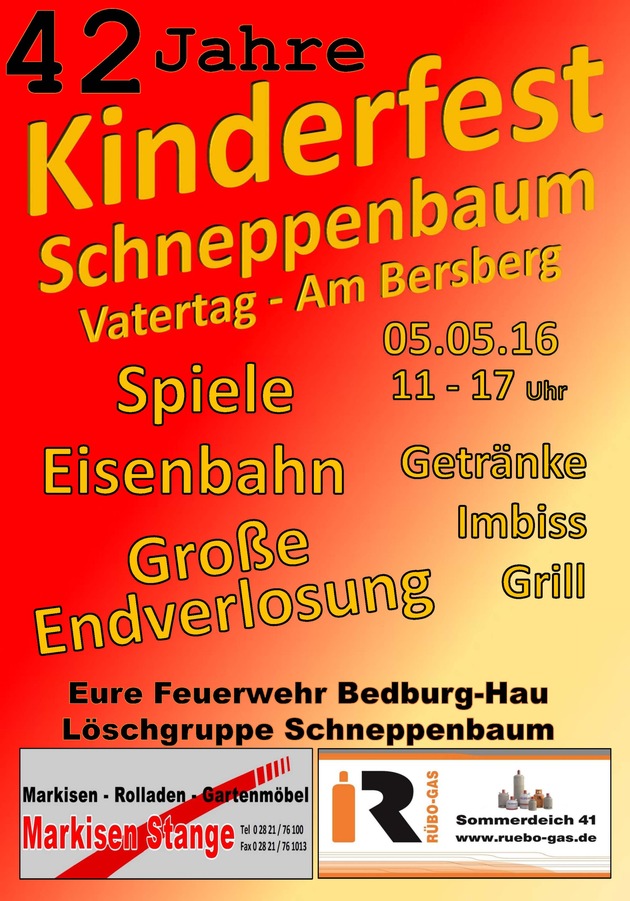 FW-KLE: Tradition verpflichtet: 42. Kinderfest am Vatertag
/Freiwillige Feuerwehr Bedburg-Hau lädt ein!