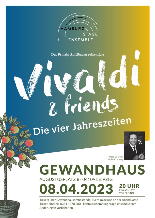 Einladung: „Das Prinzip Apfelbaum&quot; lädt zum Osterkonzert mit dem Hamburg Stage Ensemble | Gewandhaus Leipzig | 8. April 2023
