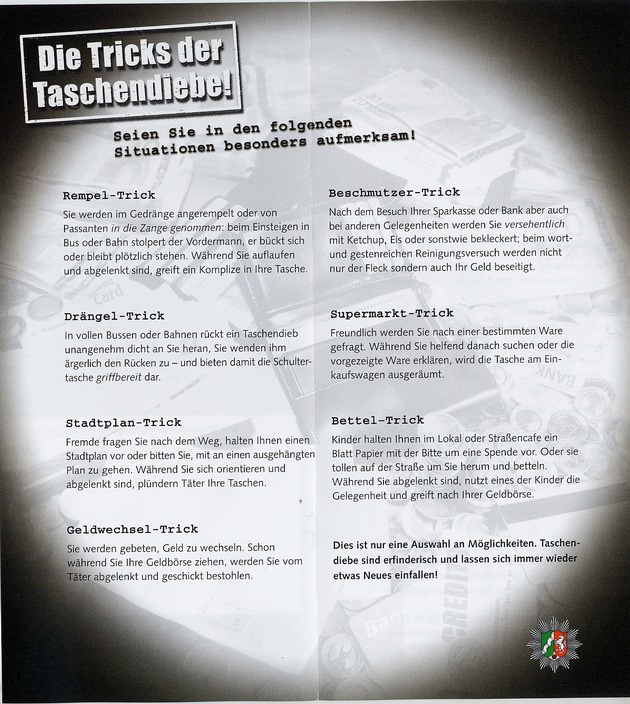 POL-DN: 031125 -1- Taschendiebe sagen Danke!