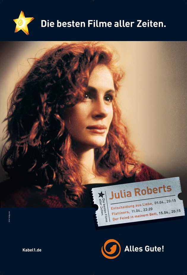 Mit dem Lächeln von Julia in die schönste Jahreszeit / Kabel 1-Frühjahrskampagne zur Julia Roberts-Reihe / &quot;Die besten Filme aller Zeiten.&quot;