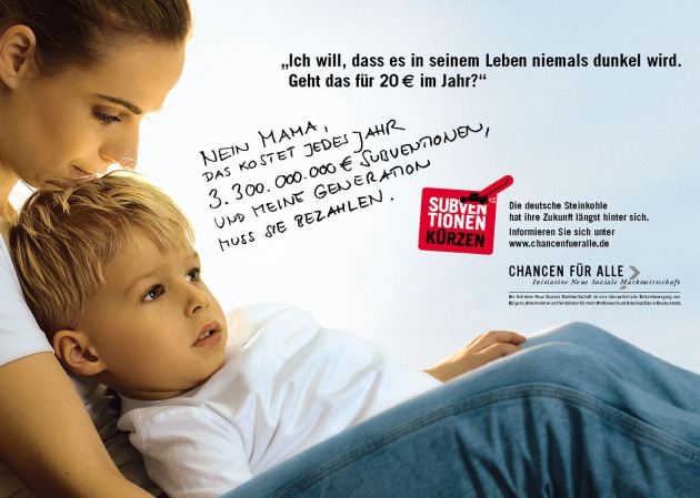Neue Anzeige zur Anti-Subventions-Kampagne der Initiative Neue Soziale Marktwirtschaft / &quot;Keine Kohle für die Kohle&quot;