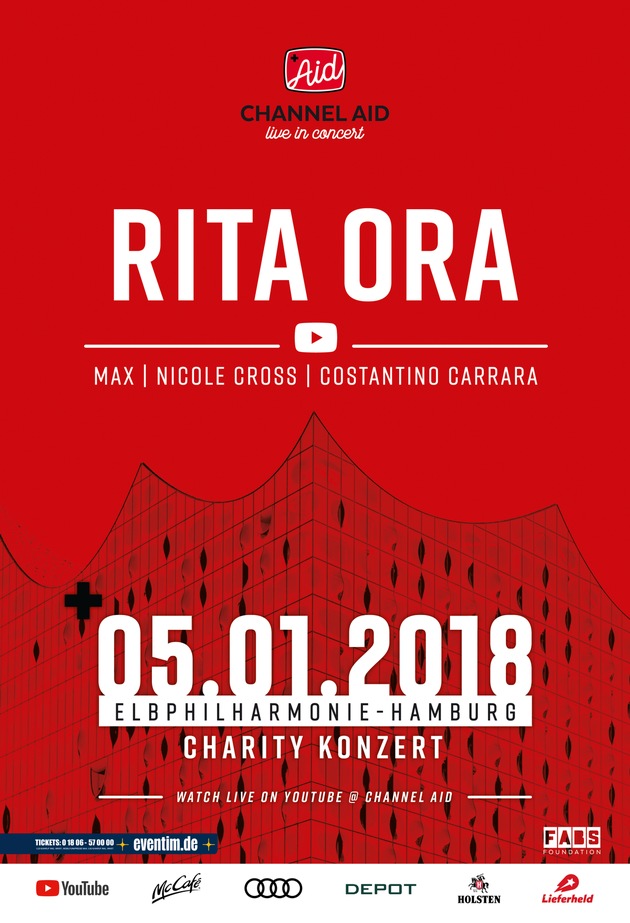 Top-Star Rita Ora in der Elbphilharmonie Hamburg und live auf Channel Aid