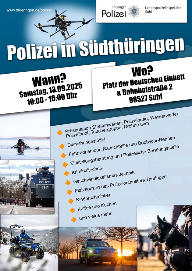 LPI-SHL: Polizei in Südthüringen am 13.09.2025, 10 bis 16 Uhr, auf dem Platz der Deutschen Einheit