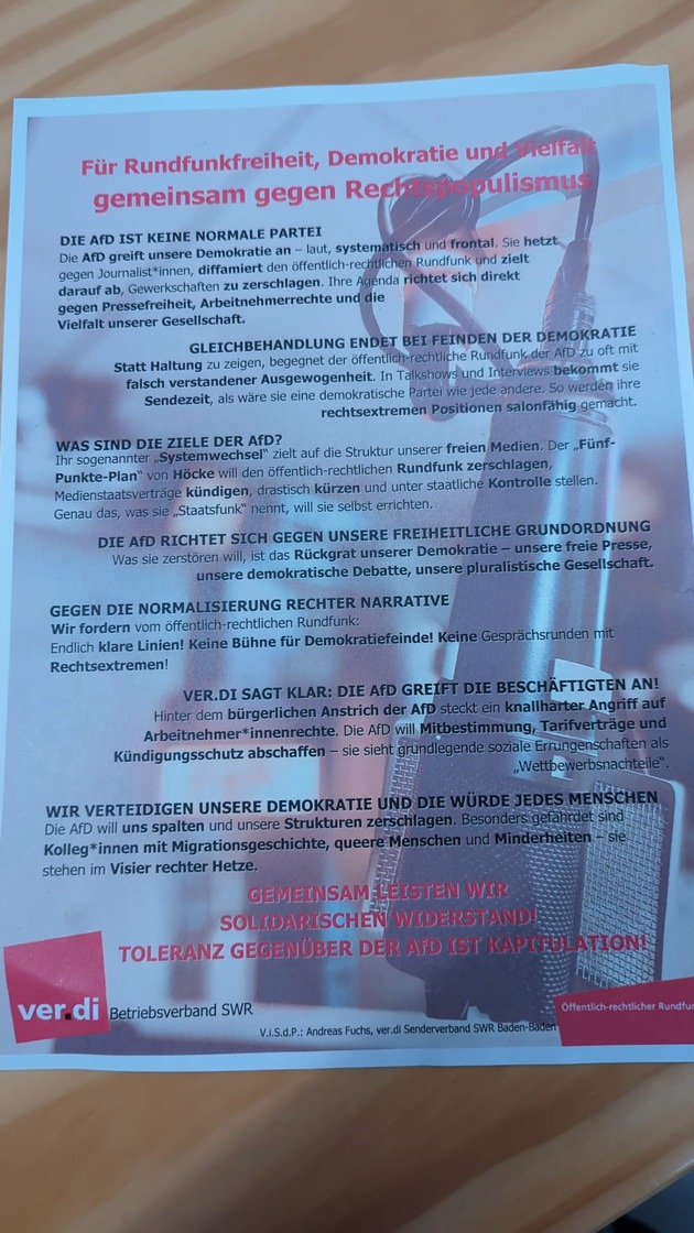 Dennis Klecker MdL: ver.di missbraucht den SWR für Hetze gegen die AfD