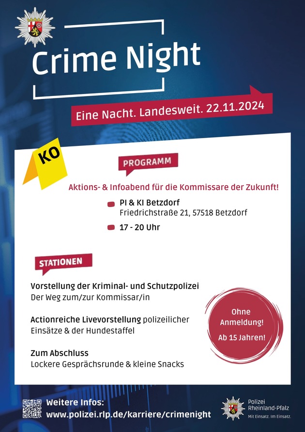 POL-PPKO: PP Koblenz beteiligt sich an landesweiter &quot;Crime Night&quot; am 22. November 2024!