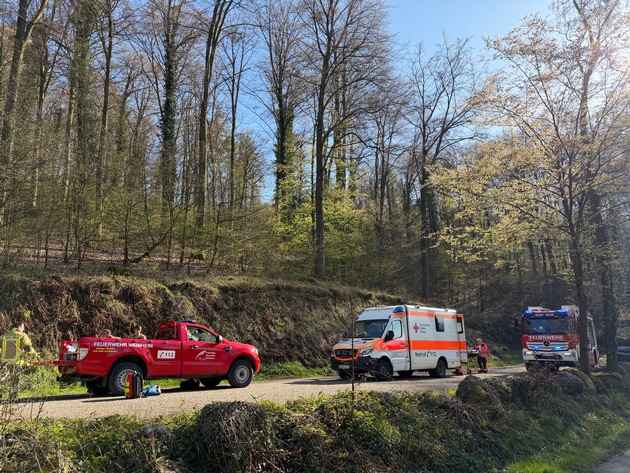 FW Weinheim: Vom Waldweg abgekommen und abgerutscht - Weinheimer Feuerwehr rettet zwei Spazierg&auml;nger oberhalb des Funkturms N&auml;chstenbach