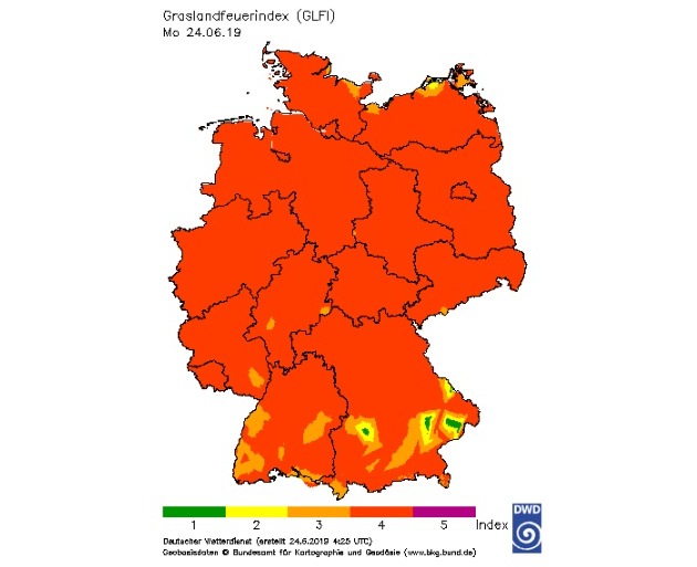 FW-WRN: Die heimischen Brandschützer warnen vor zweithöchster Warnstufe des Wald- und Graslandfeuerindex des Deutschen Wetterdienstes.