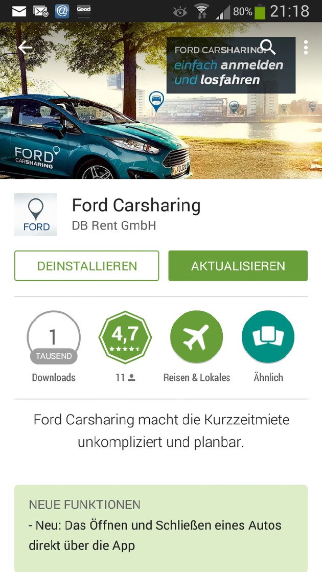 Ein Fingerdruck und das Auto geht auf: Ford erweitert die Ford Carsharing App