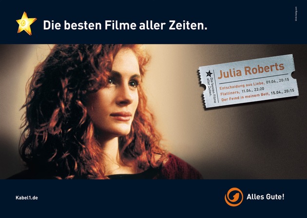 Mit dem Lächeln von Julia in die schönste Jahreszeit / Kabel 1-Frühjahrskampagne zur Julia Roberts-Reihe / &quot;Die besten Filme aller Zeiten.&quot;