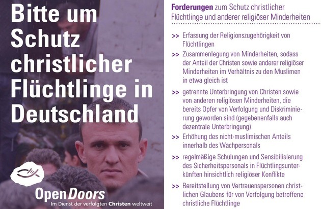 Open Doors Deutschland e.V.: Open Doors startet große Schreibaktion an Bundeskanzlerin / Schutz christlicher Flüchtlinge in deutschen Asylheimen muss Chefsache werden