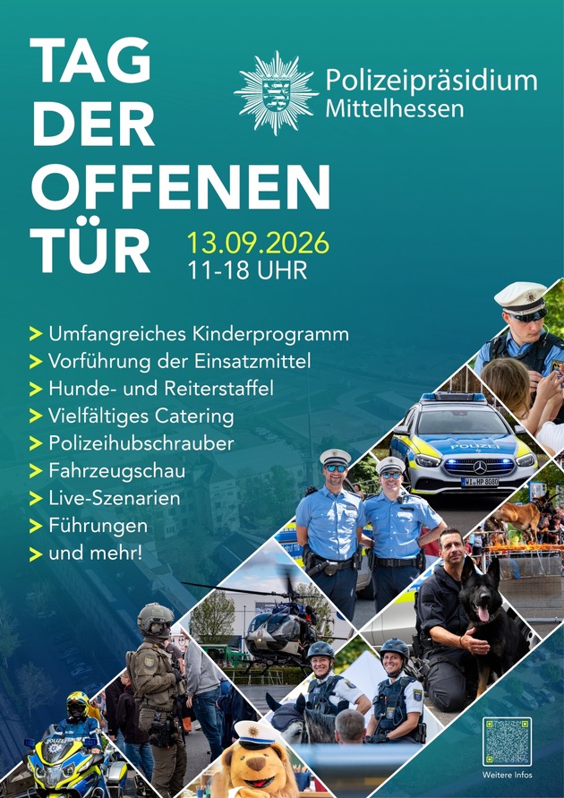 Mittelhessen: MITTELHESSEN: Save the Date: Tag der offenen T&uuml;r beim Polizeipr&auml;sidium Mittelhessen am 13. September 2026