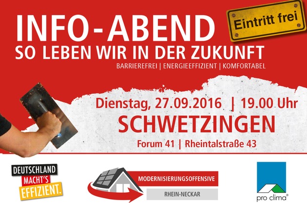 Sanieren lohnt sich / Infotainmentabend für Hauseigentümer 
Modernisierungsoffensive macht am  27. September Station in Schwetzigen bei pro clima