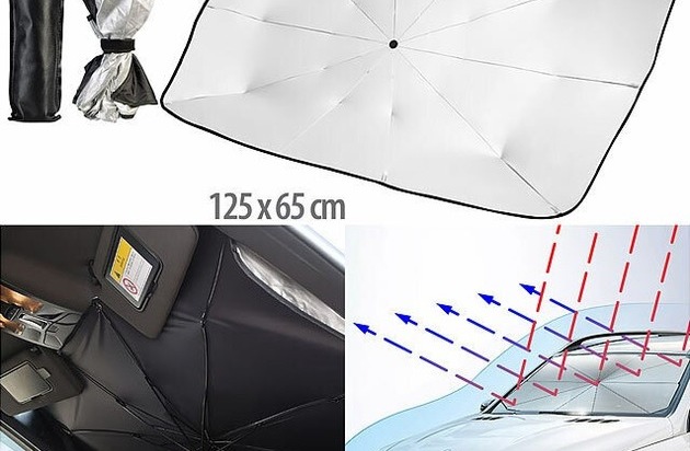 Lescars Wärmeisolierender Sonnenschutz für die Autoscheibe in zwei Größen,  UV50+