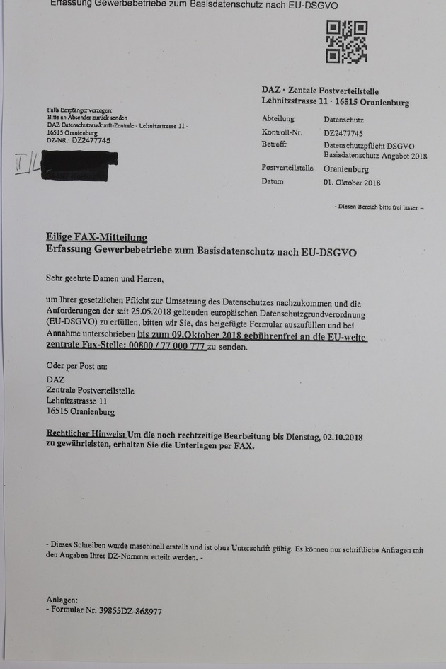 POL-KB: Waldeck-Frankenberg - WARNUNG vor der &quot;Datenschutzauskunft-Zentrale&quot;