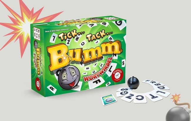 Tick Tack Bumm Wortwirbel: Neuer Partyspielkracher von Piatnik ist ein explosiver Buchstabensalat