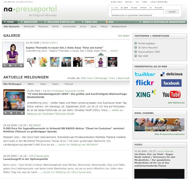 Relaunch von www.presseportal.de: Optische Überarbeitung, neue Homepage-Ticker, Verknüpfung mit sozialen Netzwerken