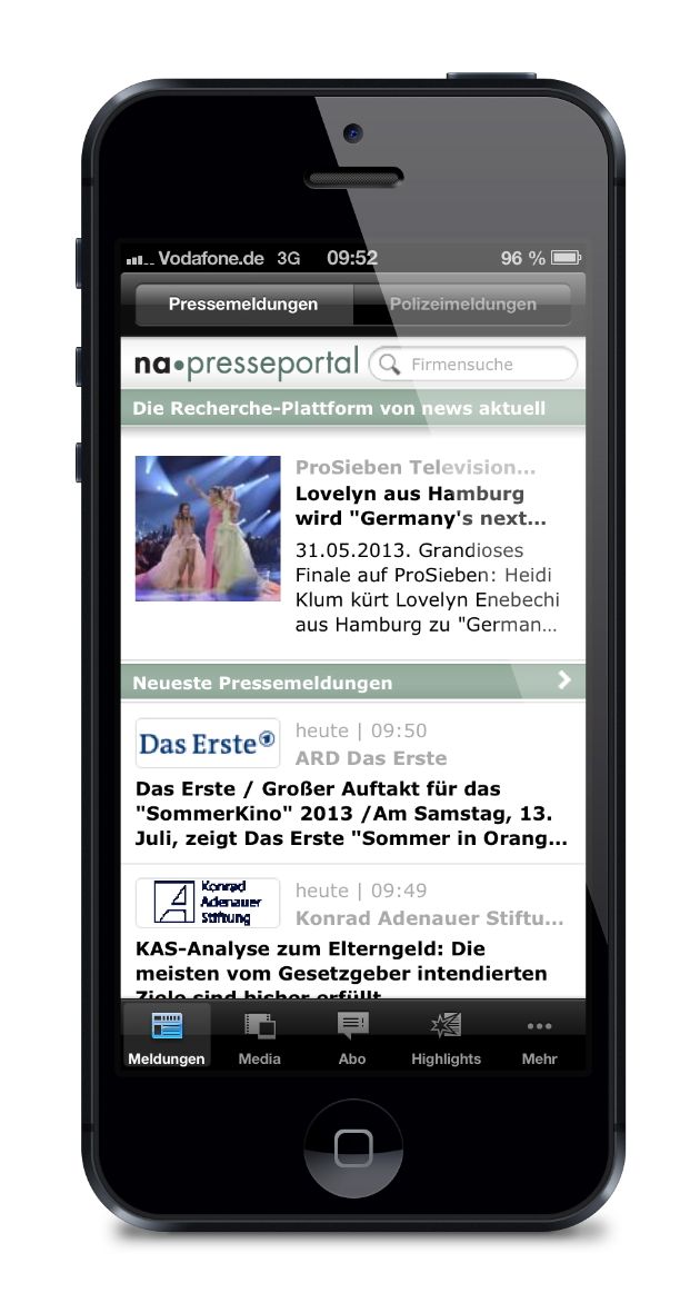 App für Presseportal.de mit neuer Abo-Funktion / Pressemitteilungen personalisiert aufs Smartphone (BILD)