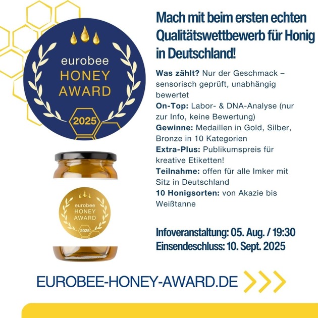 Honig. Herz. Handwerk. eurobee Honey Award 2025: Jetzt Honige einreichen