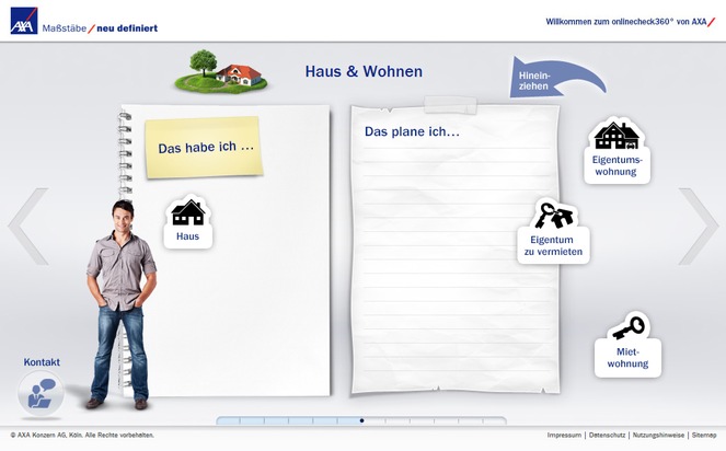Der erste Schritt zu bedarfsgerechtem Schutz: onlinecheck360° von AXA / Mit dem neuen Online-Tool spielerisch und interaktiv den eigenen Absicherungs- und Vorsorgebedarf ermitteln (BILD)