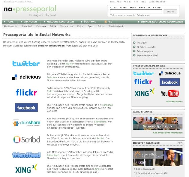 Relaunch von www.presseportal.de: Optische Überarbeitung, neue Homepage-Ticker, Verknüpfung mit sozialen Netzwerken