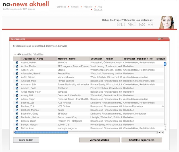 SDA-Tochter news aktuell lanciert neues AdressTool für Redaktionskontakte in der Schweiz, Deutschland und Österreich