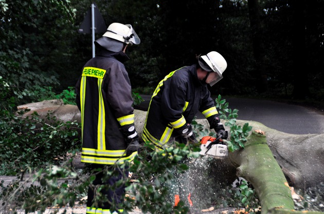 FW-KLE: Sturmtief Zeljko: Bäume blockieren Bundesstraße 9 in Bedburg-Hau