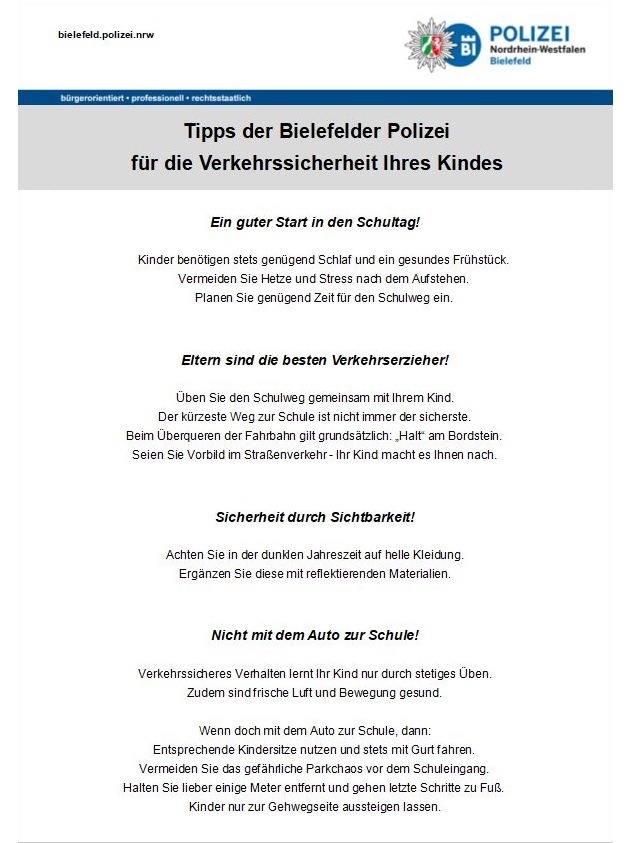 POL-BI: Tipps der Bielefelder Polizei zum Schulstart