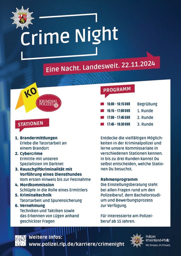 POL-PPKO: PP Koblenz beteiligt sich an landesweiter &quot;Crime Night&quot; am 22. November 2024!