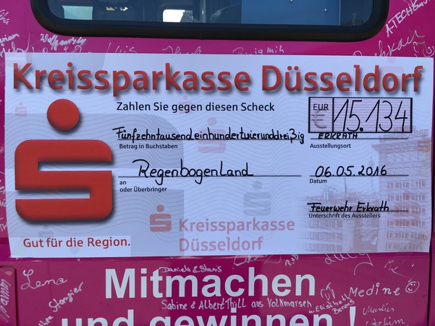 FW-Erkrath: Spendenübergabe der Freiwilligen Feuerwehr Erkrath an das Kinderhospiz Regenbogenland