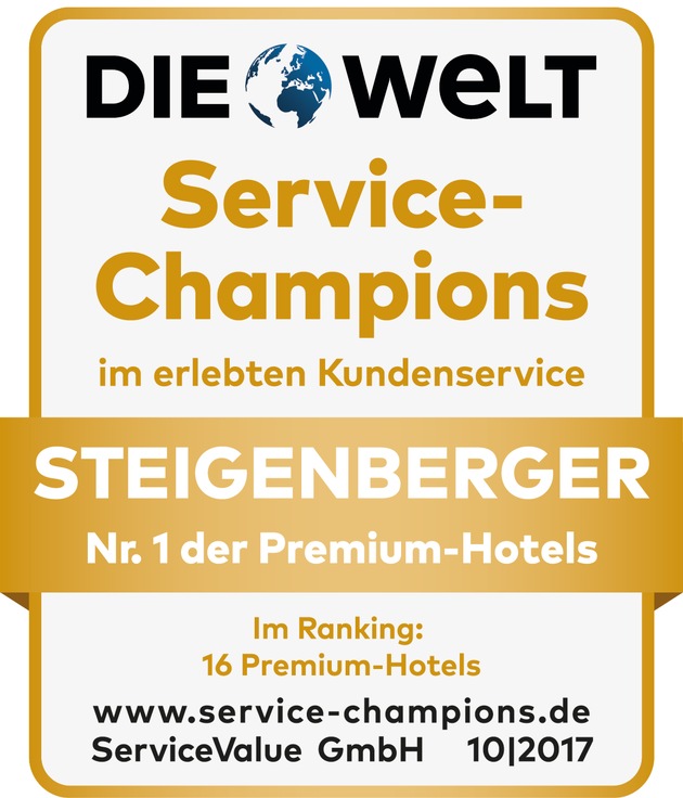 Pressemitteilung: &quot;Gold für Spitzenhotellerie Made in Germany - Steigenberger Hotels and Resorts zum sechsten Mal Service-Champion&quot;