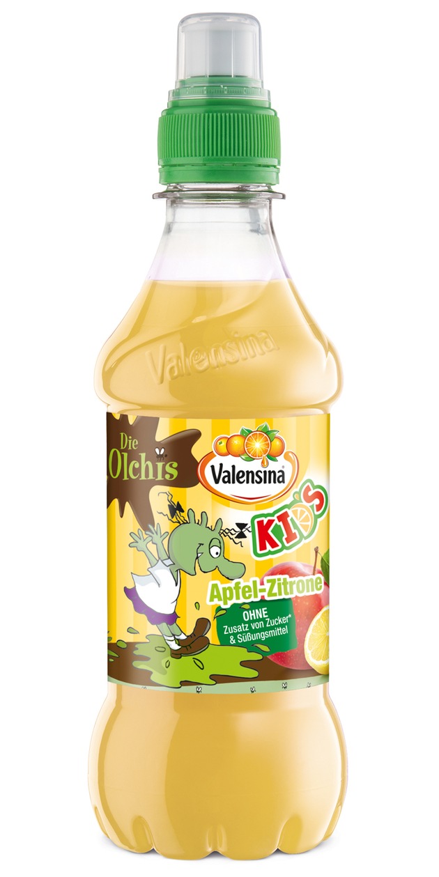 Valensina begeistert kleine Feinschmecker mit neuer  Kids-Sorte „Apfel-Zitrone“ im Olchi-Design