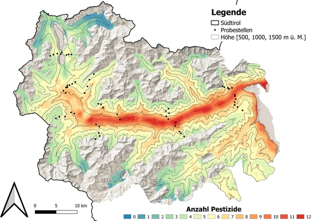 Studie zeigt: Pestizid-Ausbreitung im Vinschgau vom Tal bis in die Gipfelregion / Selbst in Schutzgebieten nachweisbar