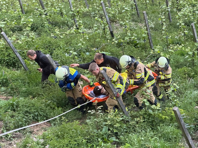 FW-EN: Realistische Einsatzübung der Feuerwehr Herdecke im Weinberg von Project Vino am Hengsteysee - Feuerwehr rettet zwei Personen aus steilem Weinberg