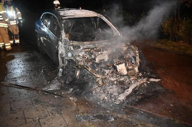 POL-STD: E-Auto in der Nacht in Stade vollständig ausgebrannt, Unbekannter beschädigt Scheibe der Eingangstür am Kreishaus, LKW-Fahrer beschädigt einen Gebäudeeingang - Polizei sucht wichtige Zeugen