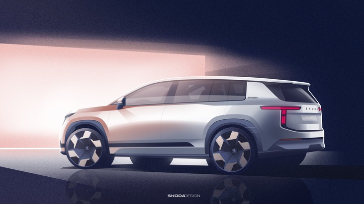 &Scaron;koda pr&auml;sentiert Exterieurskizzen seines neuen elektrischen Siebensitzers Peaq
