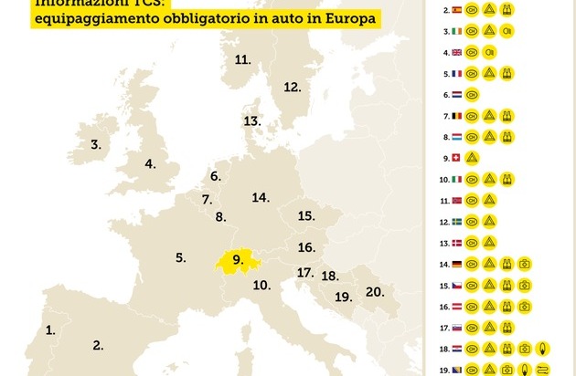 Touring Club Schweiz/Suisse/Svizzero - TCS: Vacanze in automobile: ogni paese esige il proprio equipaggiamento