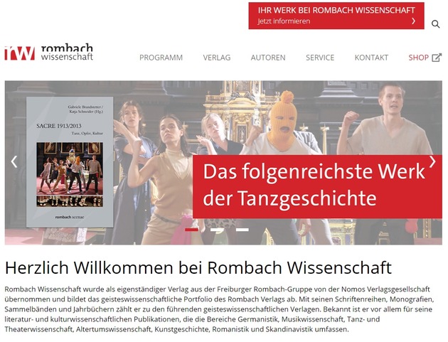 Rombach Wissenschaft präsentiert neue Verlagshomepage und neuen Shop