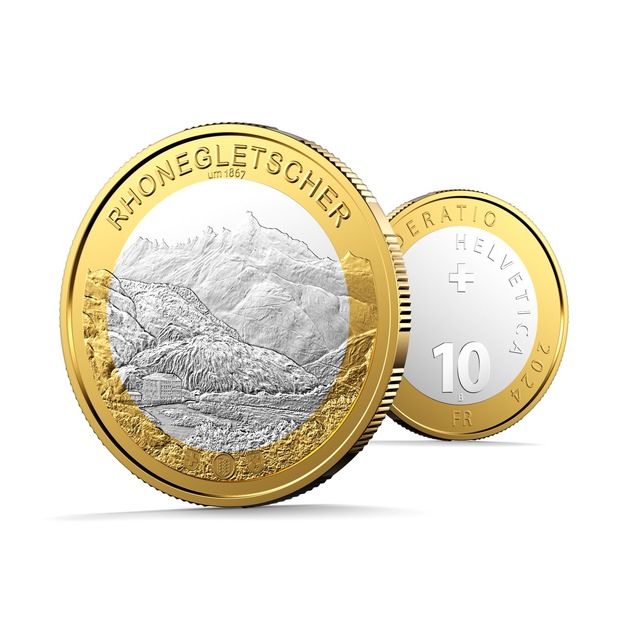 Ausgabe der neuesten Sondermünze: Die Bimetallmünze «Rhonegletscher» ist die dritte der Trilogie «Schweizer Gletscher»