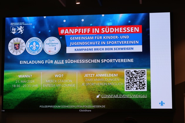 POL-DA: Darmstadt: #ANPFIFF IN SÜDHESSEN - Gemeinsam für Kinder- und Jugendschutz in Sportvereinen - Infoveranstaltung im Merck-Stadion am Böllenfalltor