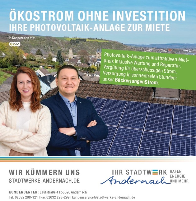 Photovoltaik pachten statt kaufen - diesen Service bieten Energieversorger am Mittelrhein an.
