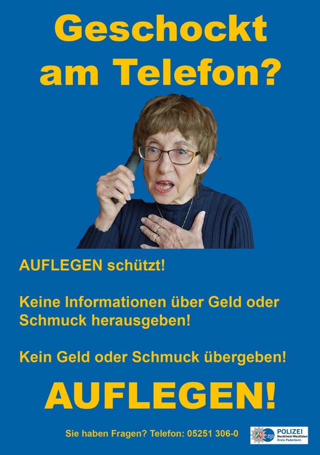 POL-PB: Geschockt am Telefon? - Auflegen! Präventionskampagne der Kreispolizeibehörde Paderborn gegen Telefonbetrüger und Schockanrufer