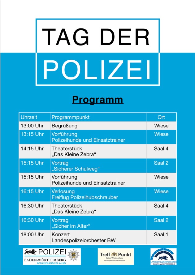 POL-AA: Einladung zum &quot;Tag der Polizei&quot; mit Konzert des Landespolizeiorchesters Baden-Württemberg am 15. September 2019 rund um das Bürgerhaus in Kernen im Remstal