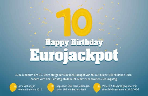 Eurojackpot: Eurojackpot feiert 10. Geburtstag / 120 Millionen und zweite Ziehung