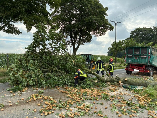 FW-KLE: Verkehrsunfall mit Traktorgespann - Baum stürzt auf Fahrbahn