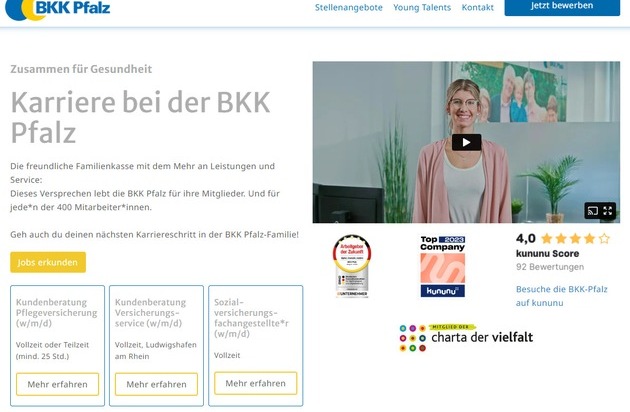 BKK Pfalz: Fast 100 Bewerbungen in einer Woche: BKK Pfalz geht neue Wege bei der Personalgewinnung
