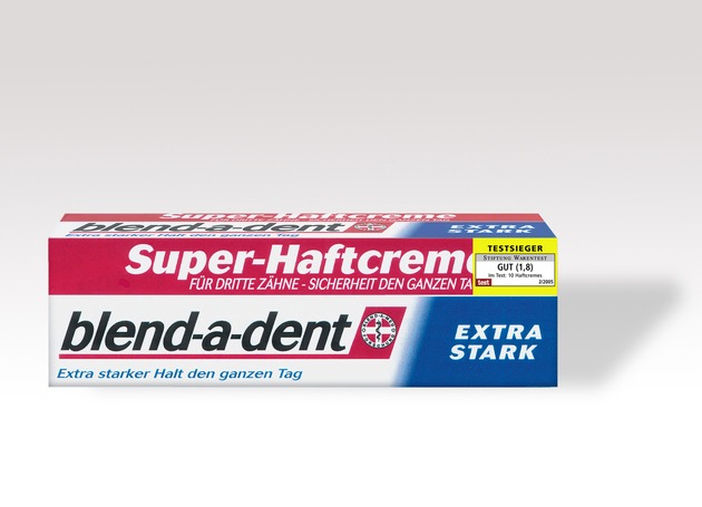 Stiftung Warentest: blend-a-dent Super-Haftcreme Extra Stark für Dritte Zähne ist Testsieger